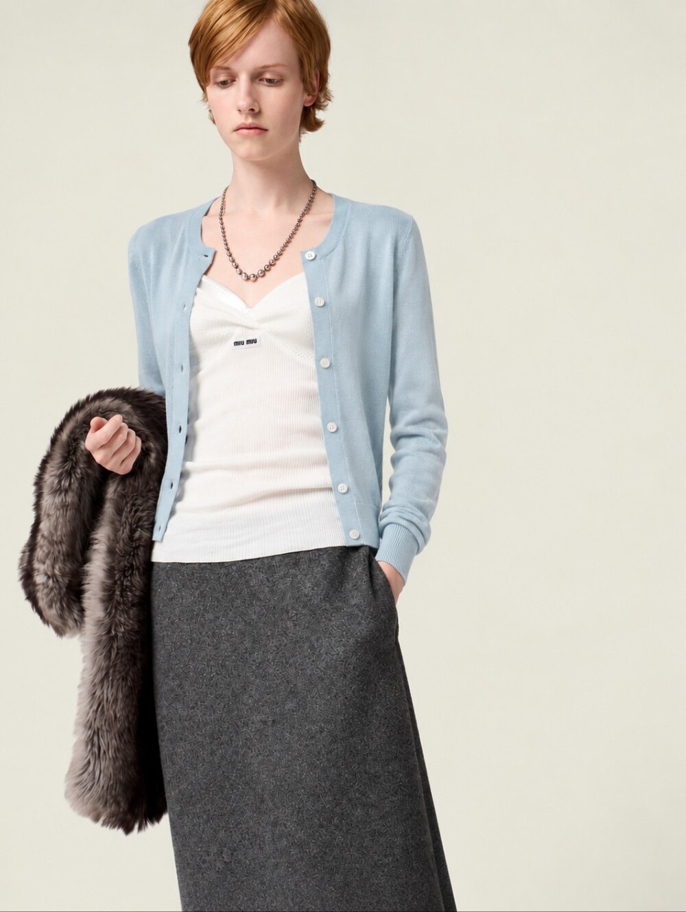 Miu Miu Light Blue Cashmere Silk Cardigan